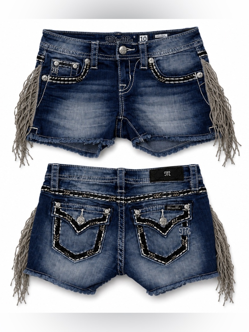 Miss Me Fringe High Rise Western Denim Shorts Girls Sz 10 Stretch Embroidery
